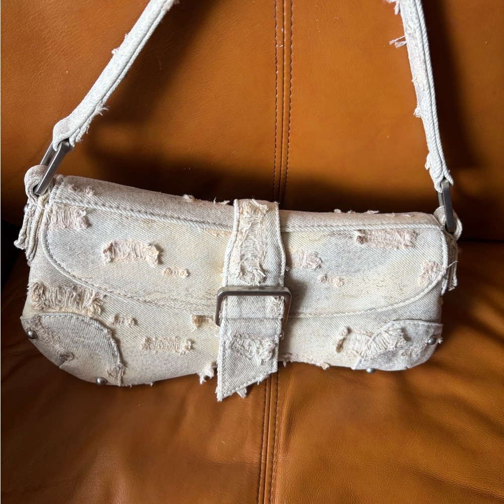 Zara Cream Textured Shoulder Bag with Silver Hardware